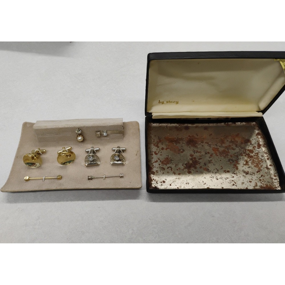Vintage by Stacy Set Mens Cufflinks, tie tacks, tie clip & tie pins Original Box - Picture 3 of 6